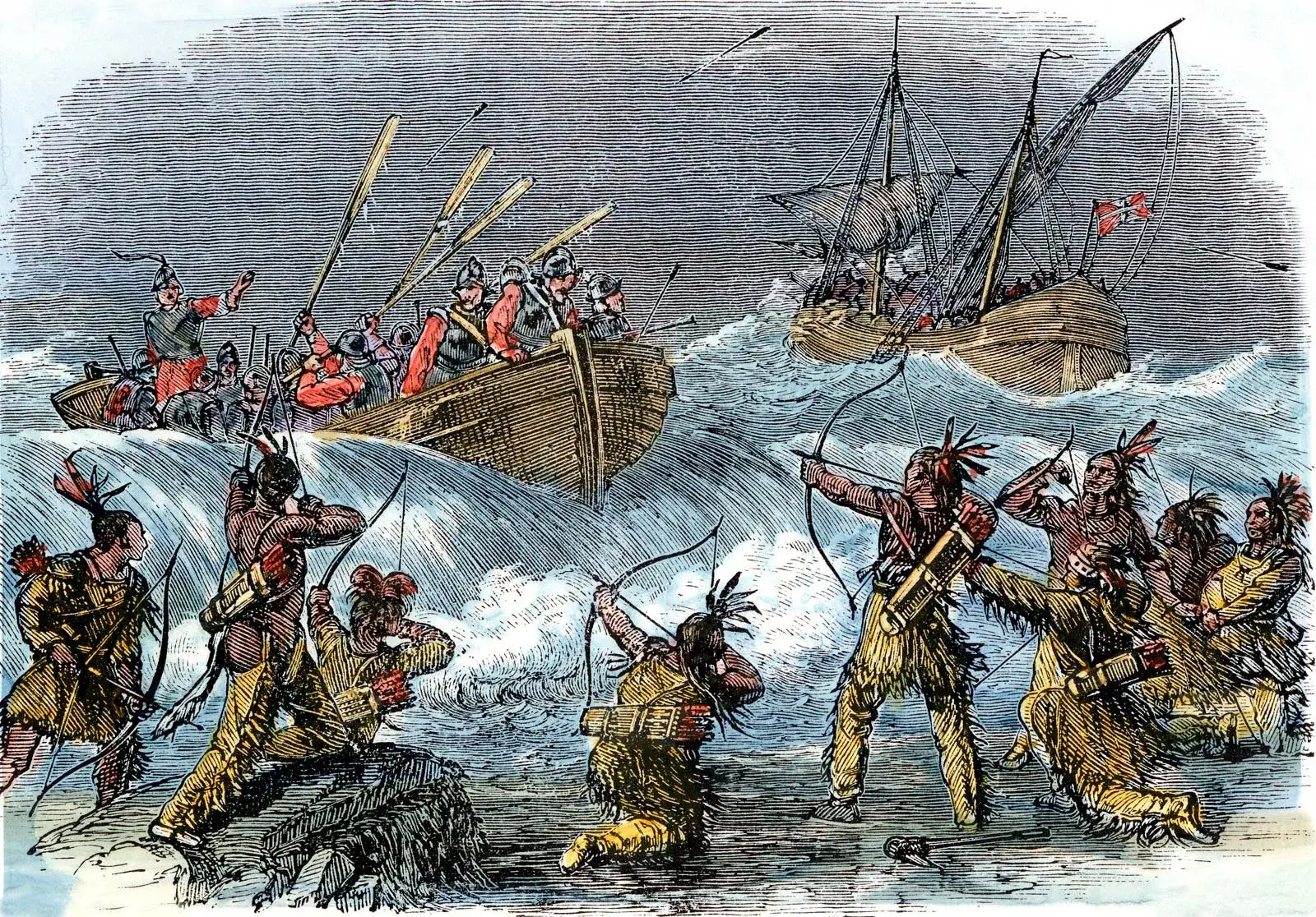 Manisses Native Americans on Block Island attacked by Massachusetts Bay Colony Governor John Endicott during the Pequot War, 1636 Manisses Native Americans on Block Island attacked by Massachusetts Bay Colony Governor John Endicott during the Pequot War, 1636